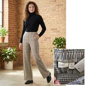 CATO Womens High Rise Plaid Wide Leg Pants Sz 10 Metallic Accent Crop Trousers